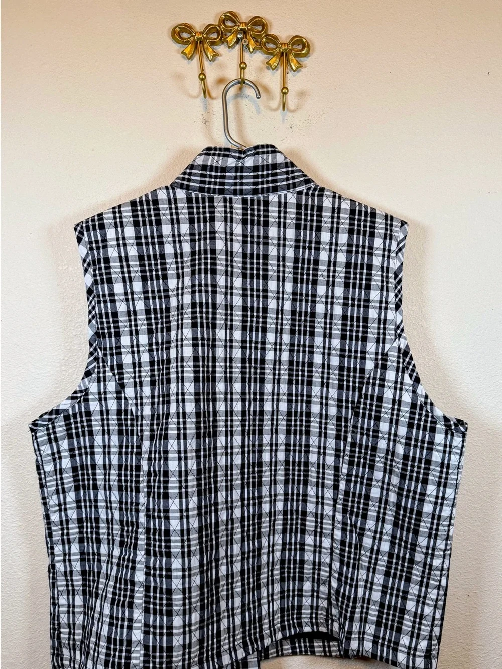 Rebecca Malone Black/White Y2K Vintage Plaid Sleeveless Snap Front Vest Size 3X
